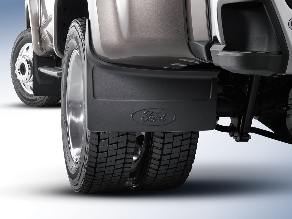 Splash Guards - Molded, Rear (DRW) Pair with Ford Oval, Black, without Wheel Lip Molding Only